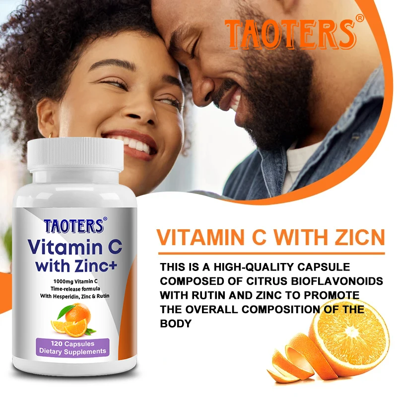 Vitamin C Zinc Capsules, with Vitamin C 1000 Mg and Zinc 5 Mg for Immune Support, Antioxidant Power and Energy Production