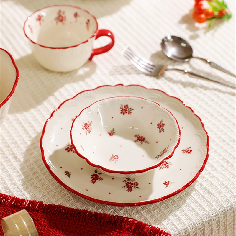 Ceramic Tableware Set Elegant Small Safflower Kitchen Dishes Vegetable Plate Rice Bowl Home Creative Plates for Food Dinner Set image 2