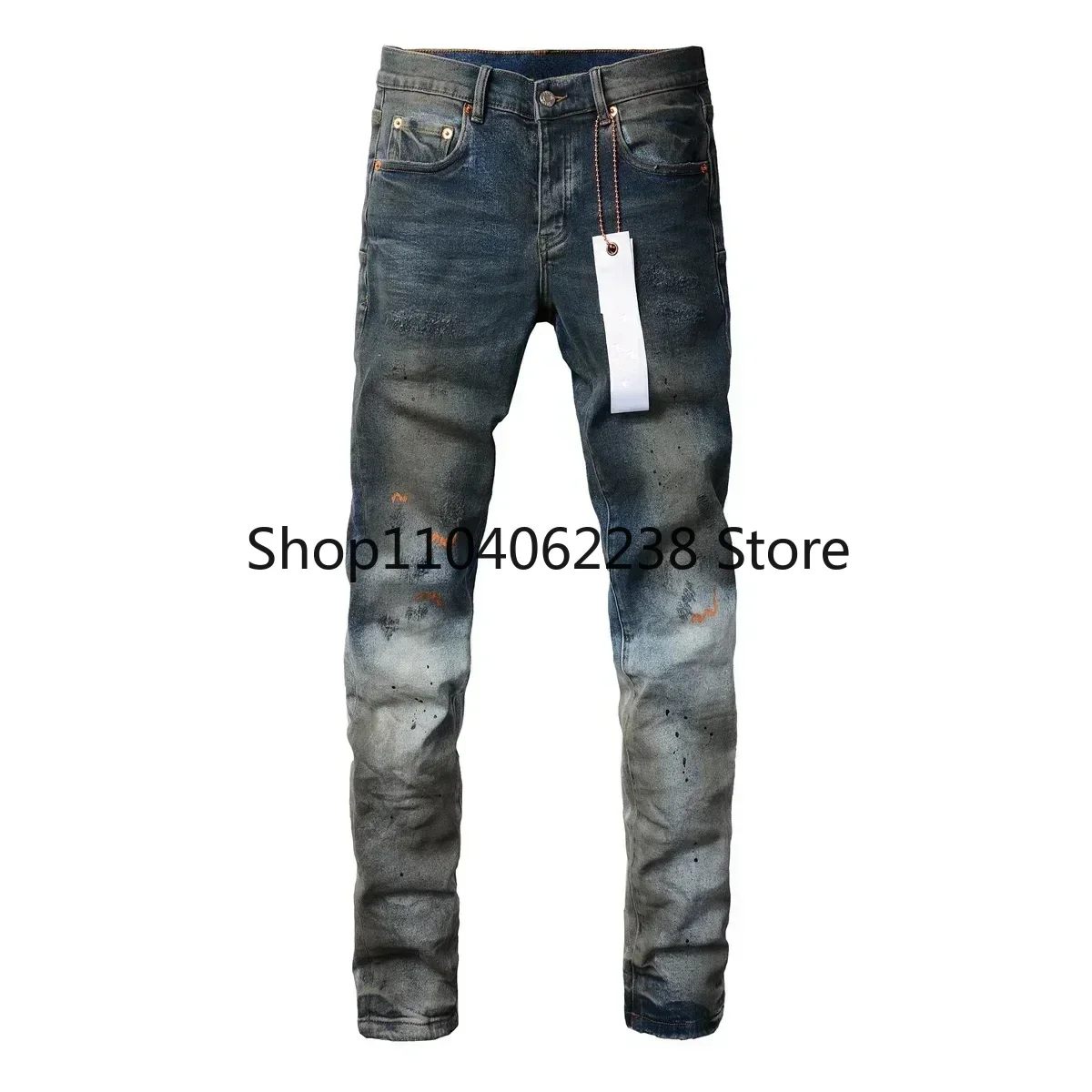 Purples men Jeans High Street brands Heavy Industries Oil and Paint Used Repair Low Rise Skinny Denim Pants