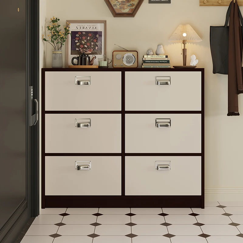 Medieval shoe cabinet, thin narrow corridor entrance at the entrance of the home, free installation of integrated storage locker