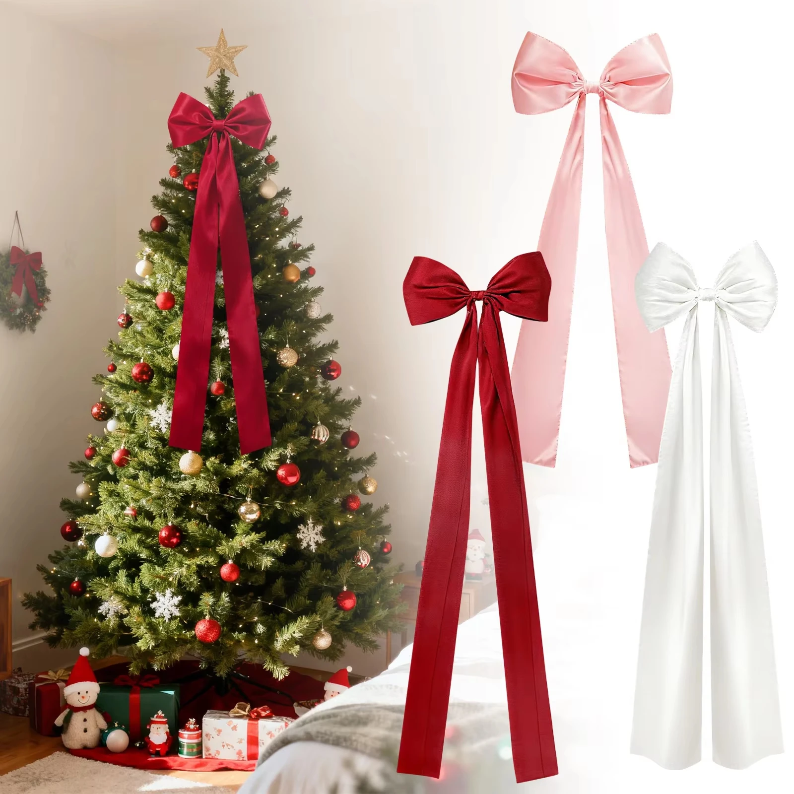 1Pcs Extra Large Christmas Tree Topper Satin Bow Christmas Wreath Bows For Home Xmas Holiday Party Indoor Decoration Supplies
