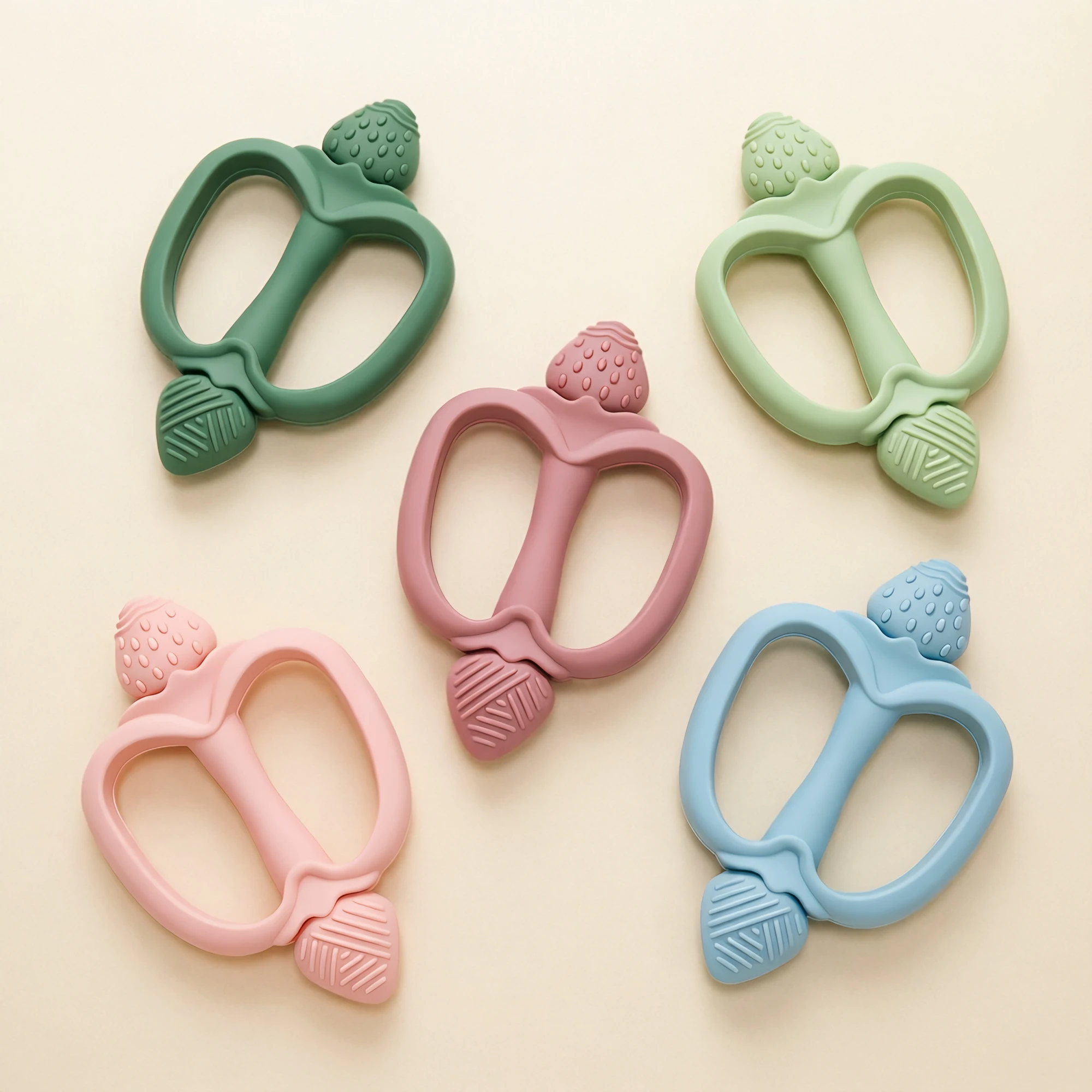 1pc Strawberry Shaped Multi-texture Silicone Teether, great for teething babies, for daily and travel use