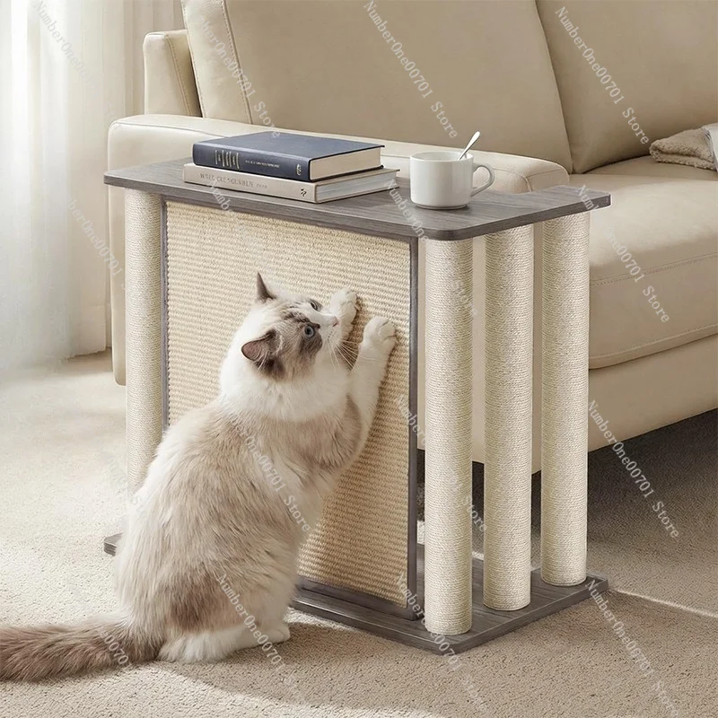 CatPaw Shape Cat Tree End Table with Scratch Board&Scratching Post, Indoor Pet Sofa Side Rest Furniture for Cats Daily Grinding