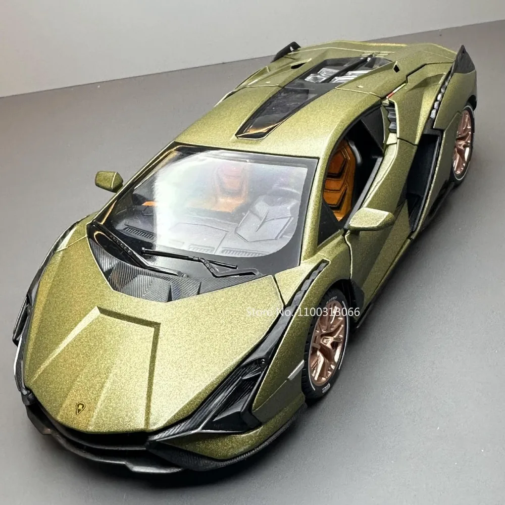 Lambo Sian Alloy Car Model, Diecasts Brinquedos, Modelo de Carro Esportivo com Portas de Som e Luz, Veículos Podem Ser Abertos, Presente Infantil, 1:24