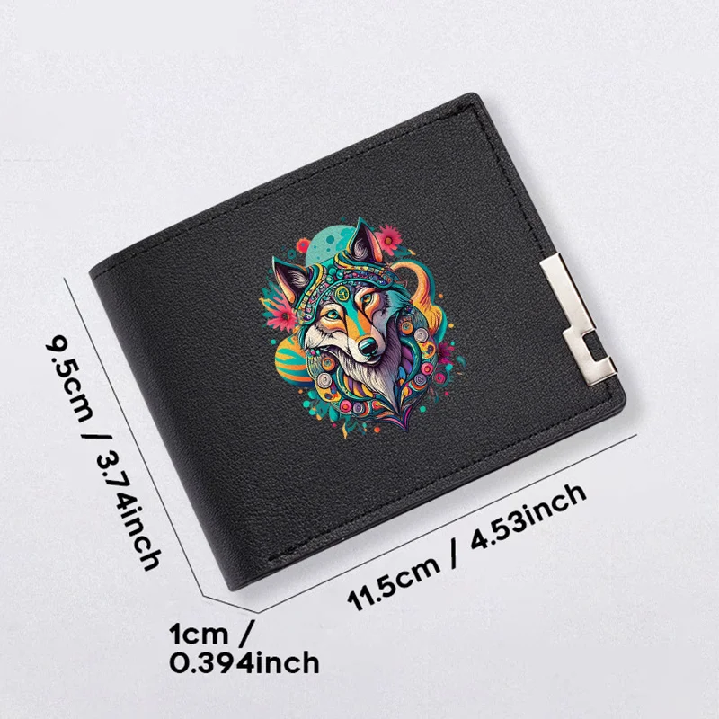 Cartera de cuero PU con diseño artístico de lobo, cartera compacta minimalista para hombre, ligera y duradera, accesorio de moda para negocios diarios