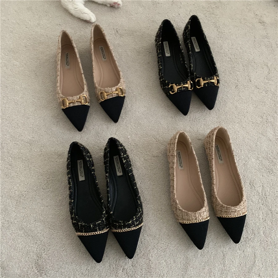 Luxury Flat Shoes Single Shoes Pointed Shallow Loafers Women Soft Soles Comfortable Ballet Shoes Large Work Shoes for Women