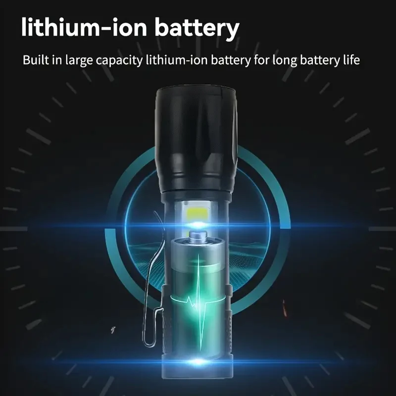 Mini torcia a LED COB + XPE torcia portatile ricarica USB lanterna da campeggio torcia tattica con luce di messa a fuoco zoomabile con clip per penna