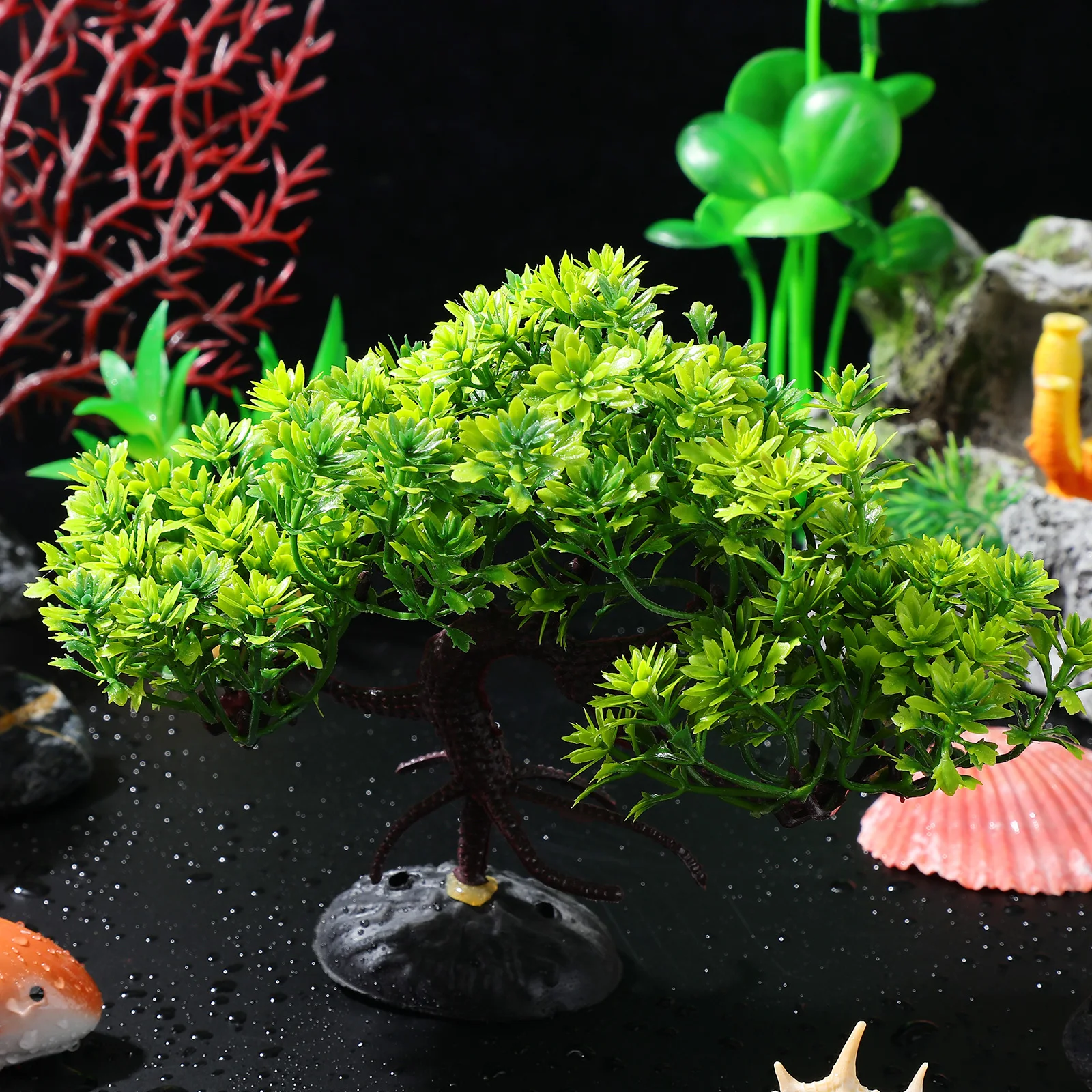 

2Pcs Realistic Artificial Pine Tree Aquarium Plant Decor for Fish Tank Freshwater Saltwater Safe Plastic Bonsai Simulation