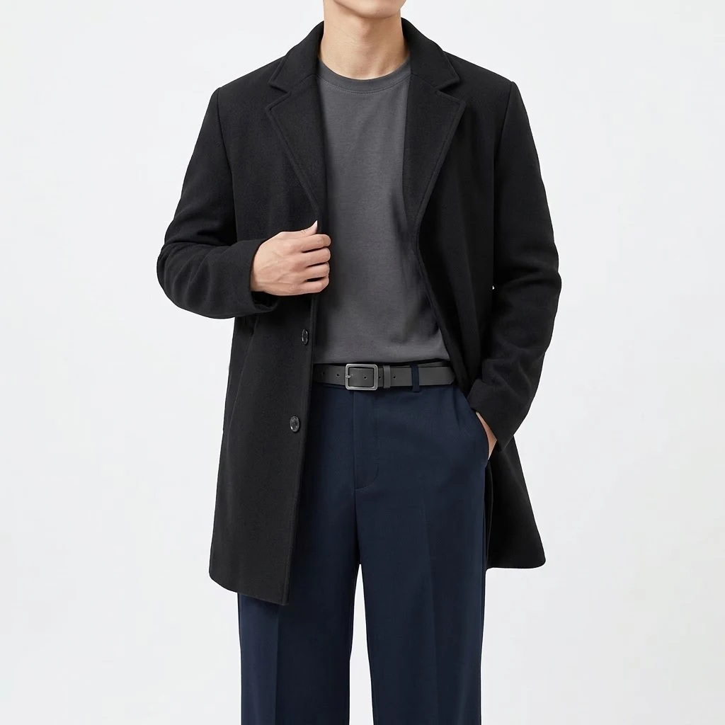Autumn Men's Classic Overcoat Slim Fit Lapel Winter Trench Coat Elegant Business Casual Single Breasted Long Coat Windbreaker