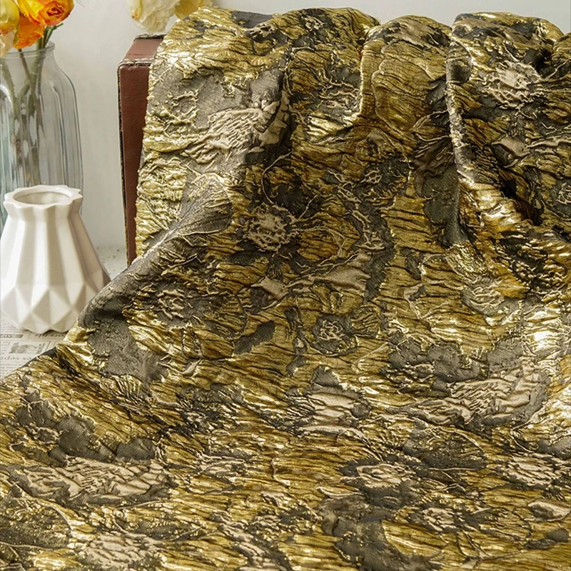 Vintage Irregular Relief Color Block Gold Jacquard Fabric High Quality Clothing Sewing DIY Gorgeous Dress Blazer Dyed Fabric