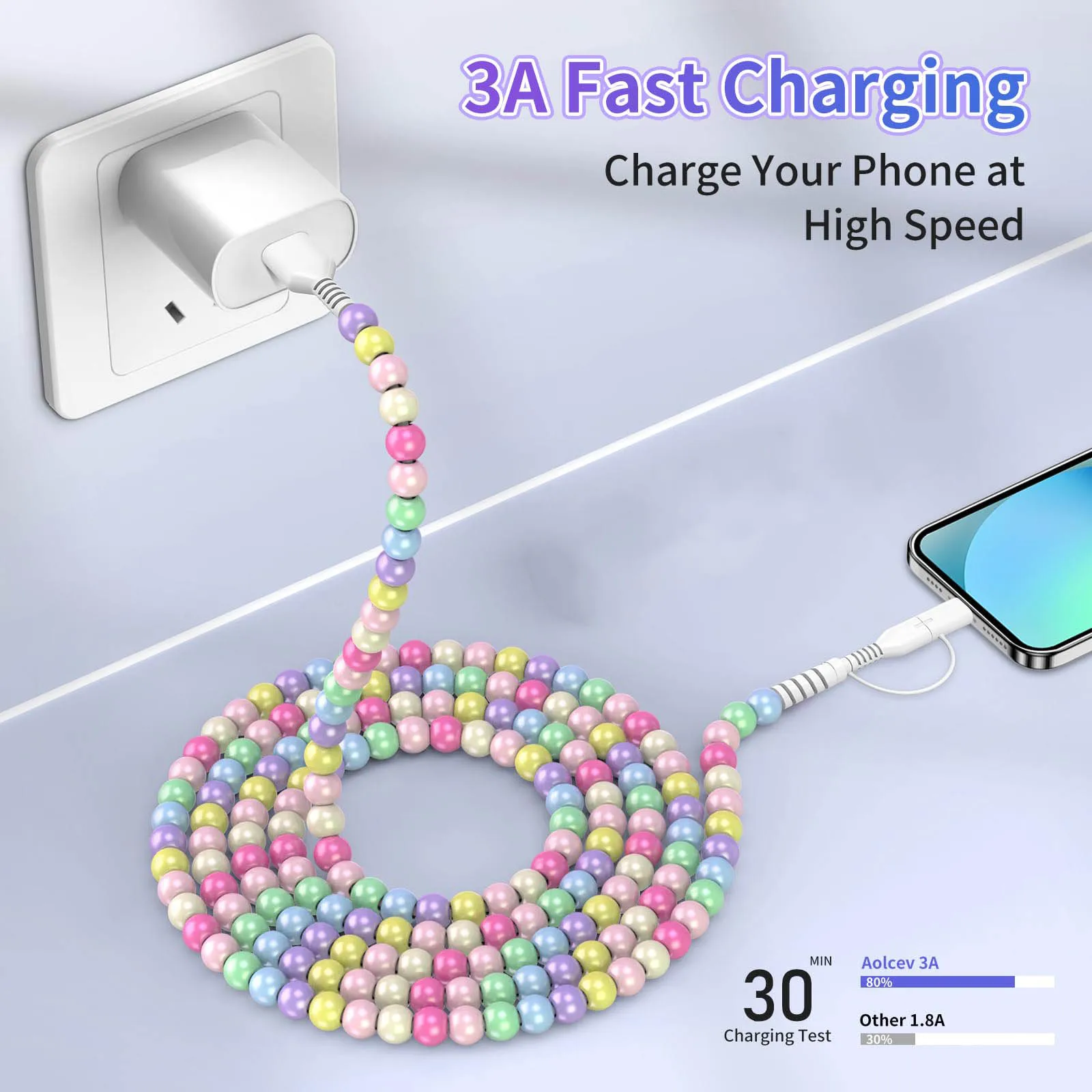 لطيف مطرز كابل شاحن الهاتف الحيوانات الأليفة لدغة حماية شواحن الهاتف 2 في 1 USB-A إلى USB-C إلى الهاتف شحن سريع كابل مزامنة البيانات #2