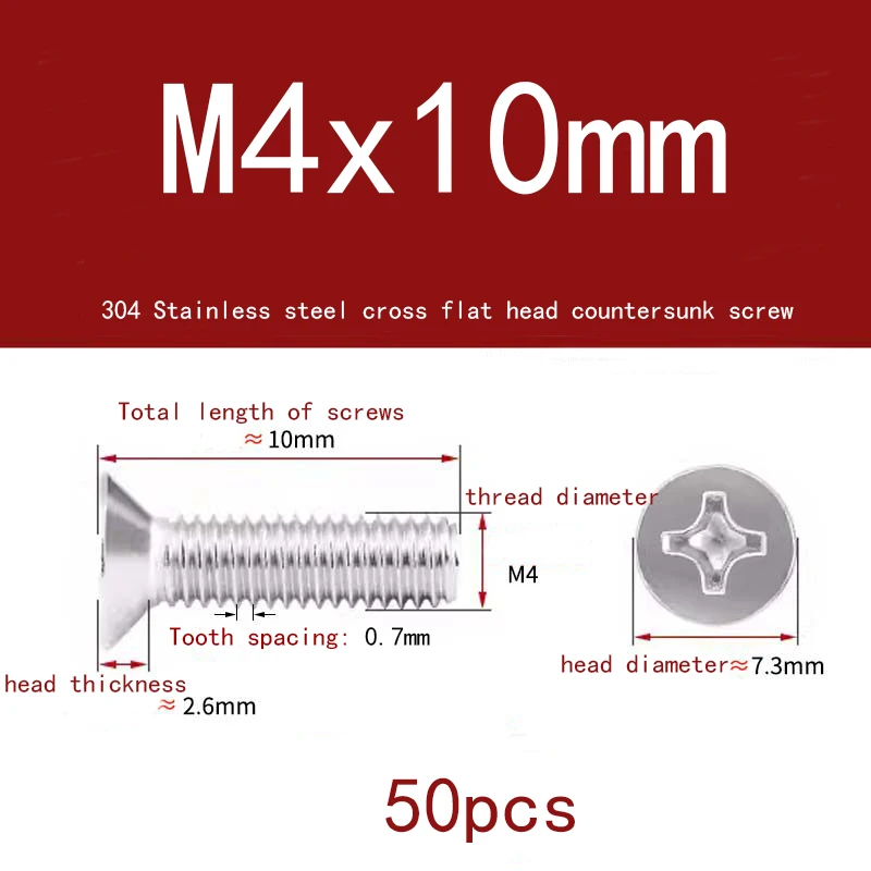 20-300pcs 304 Stainless Steel Cross Recessed Countersunk Bolts Screws M1 M1.2 M1.6 M2 M3 M4 M5 M6 M8 M10