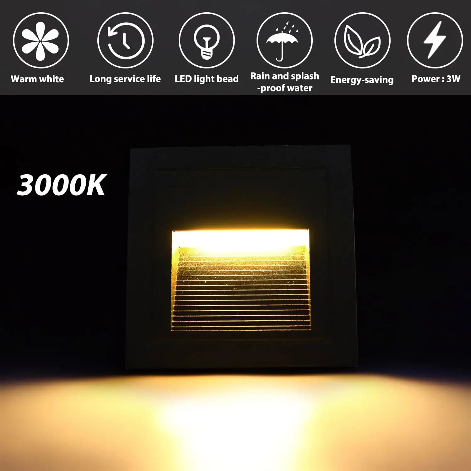 4-8 Pack Black LED Indoor Outdoor Step Lights IP65 Waterproof Recessed Wall Lights for Bedroom Balcony Aluminum Stair Lights