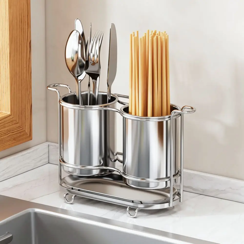 Kitchen Spoon Fork Storage Holder Stainless Steel Wall Mounted Rack Organizer Drain Container For Jimi Home Accessories