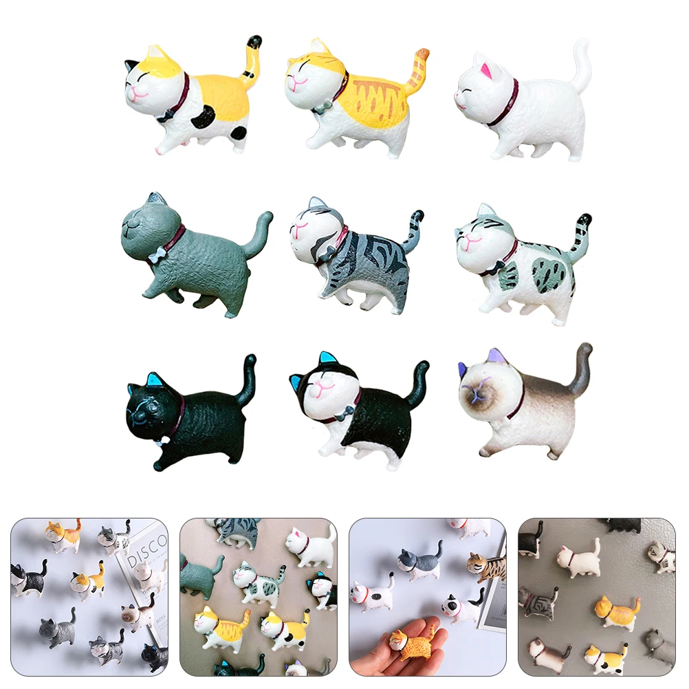 

9 Pcs Cat Fridge Magnets 3D Resin Stickers Black Cartoon Shape Magnetic Refrigerator Accessories Kitchen Office Decor