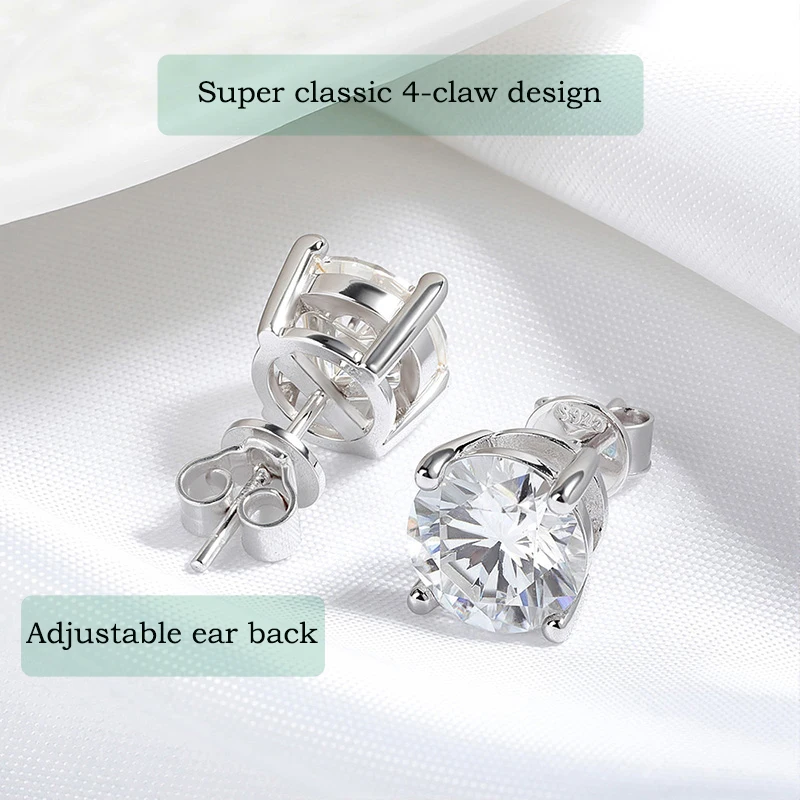 QIBAOKU 0.1-3CT Test Passed Moissanite Studs Earrings for Men Women S925 Silver Platinum Plated Bride Wedding Lab Diamond 2026 3