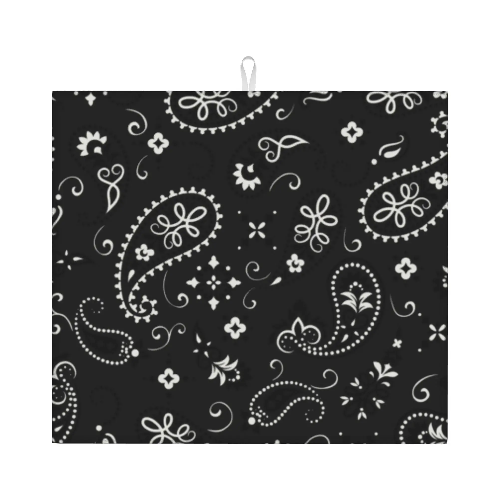 Drying Mat For Kitchen Black Bandana Barware Tableware Oil Proof Paisley Western Cowboy Outlaw Washable Kitchen Sink Drying Pad