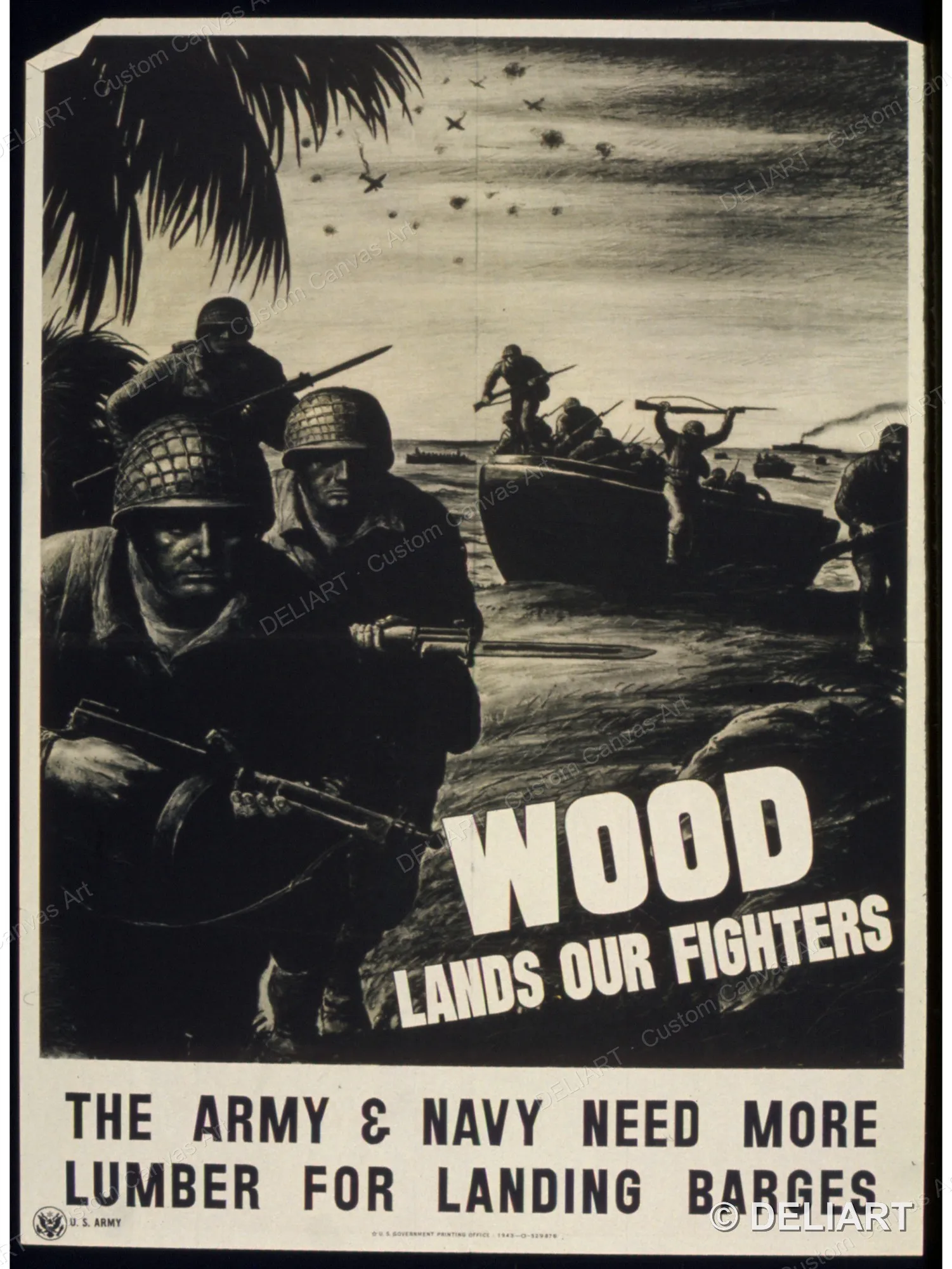 WOOD LANDS OUR FIGHTERS Vintage WWII Propaganda Canvas Wall Art Poster Print 1940s War Effort Military Home Front Retro Unframed