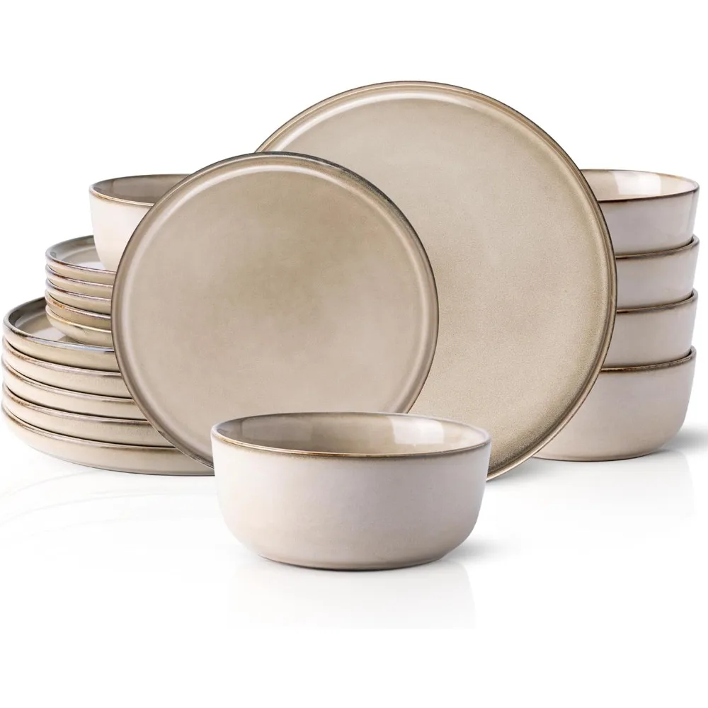 

Ceramic Dinnerware Sets for 6, 18 Pieces Stoneware Plates and Bowls Sets, Chip and Scratch Resistant Dishes, Dishwasher