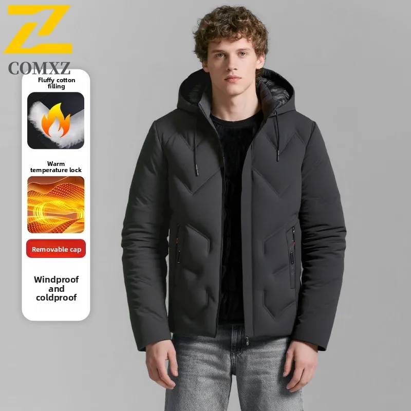 سترة قطن رجالية 2025 طبعة جديدة مع القطن سميكة الباردة والدليل على الدافئة مقنعين معطف بايك الترفيه في الهواء الطلق معطف القطن الموضة #4