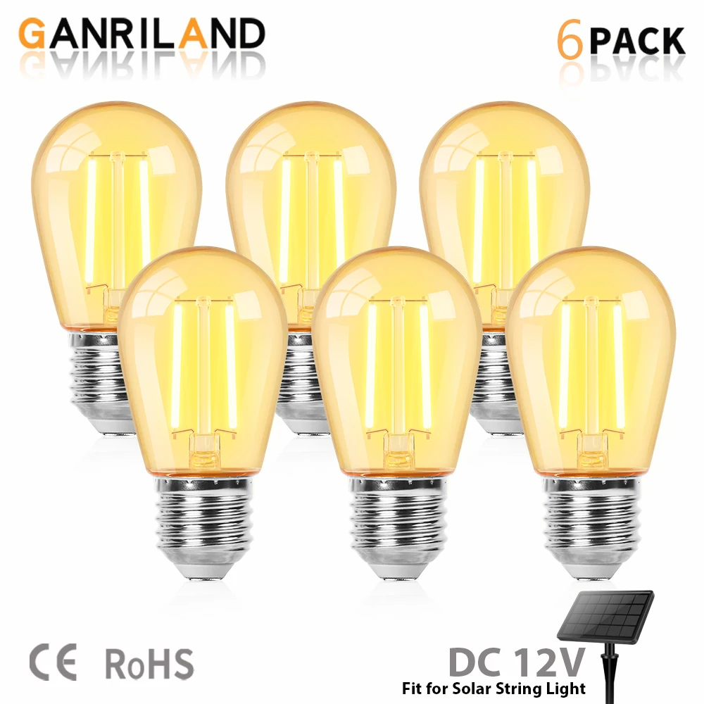 

6Pack S14 Led Лампочка 2W DC12V Низкое напряжение E27 Пейзаж Edison Лампы Ретро - трейлер Кампус Электрическая батарея