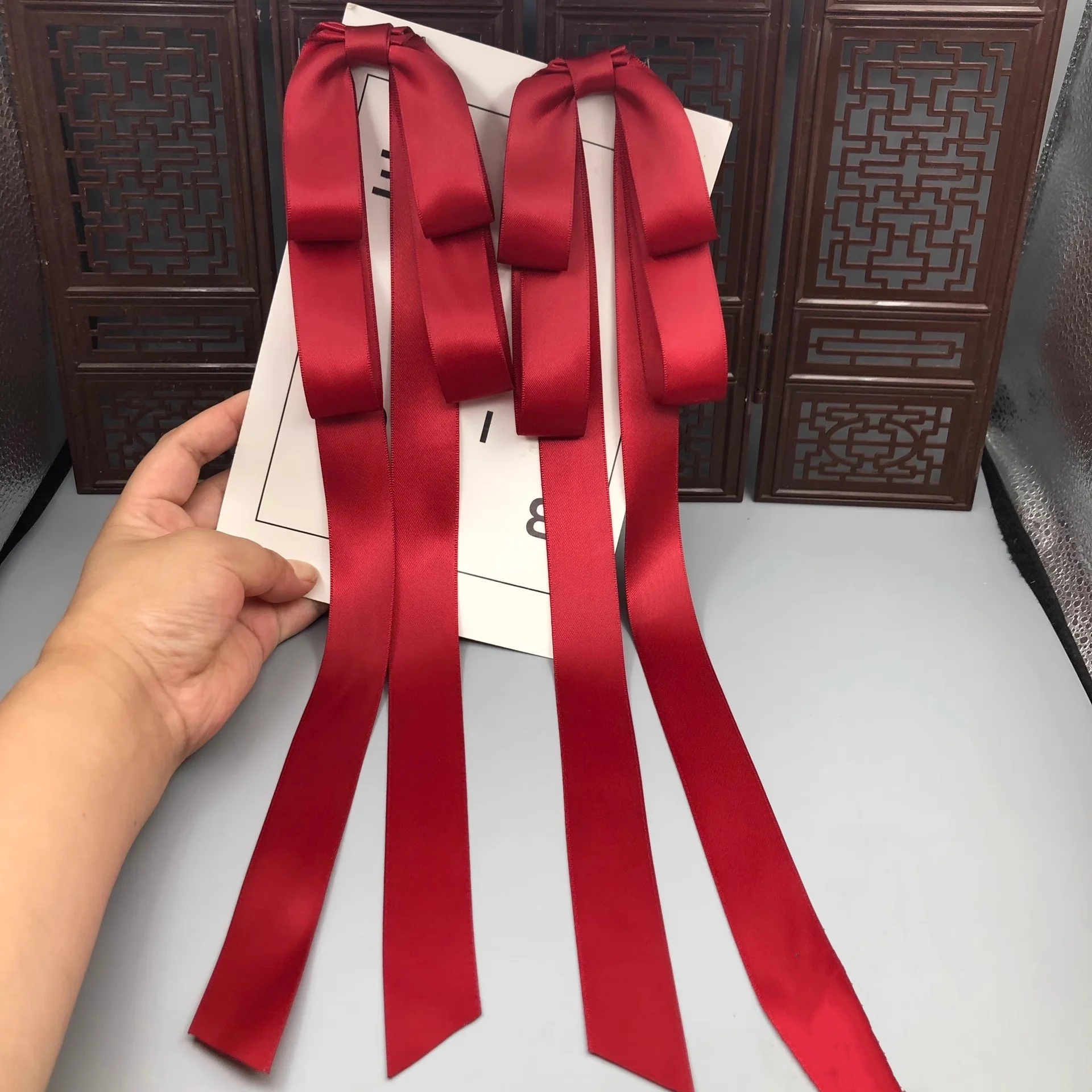 اليابانية لوليتا تدلى الأذن أرنب القوس الشريط الطويل مشبك شعر ذيل حصان الشعر التبعي القديمة Hanfu الجانب كليب