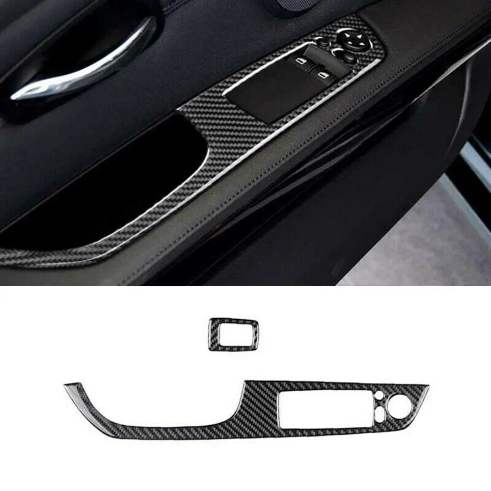 FINDME 2Pcs Real Carbon Fiber Door Casement Lift Switch Cover Trim For BMW 3 Series E92 Coupe Door Window Switch Trims NEW