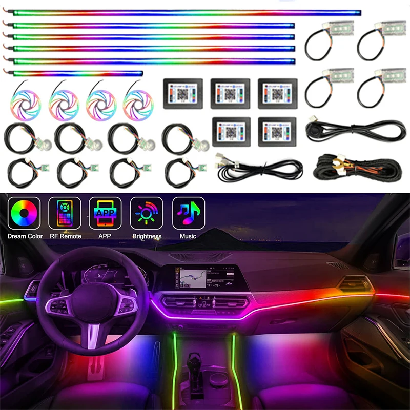 Car Ambient Neons Lights Strips Rainbow Colorful Auto  64 RGB AAtmosphere Universalcrylic Lighting Lamps App Contro Symphony LED