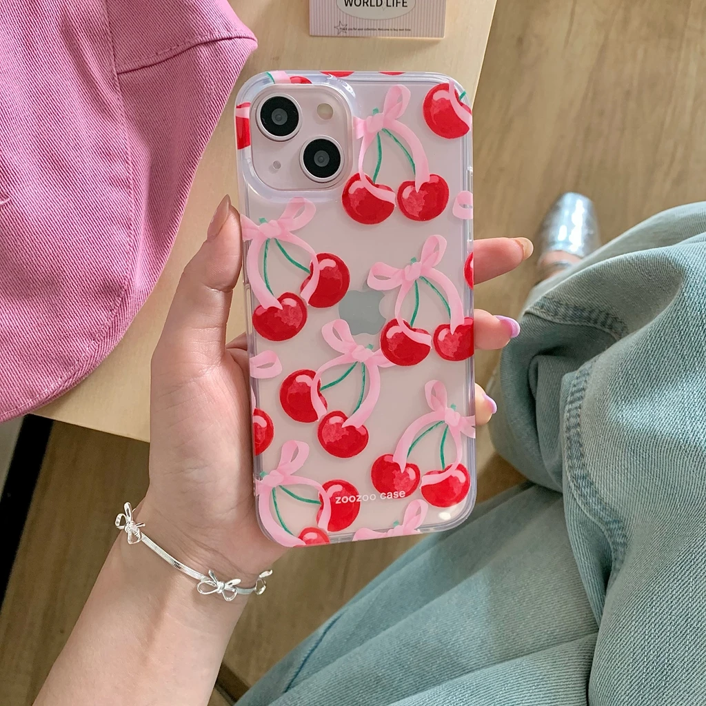 Summer Full Screen Red Cherry Shockproof Protective Cover Case for iPhone 16 15 14 13 12 Pro Max