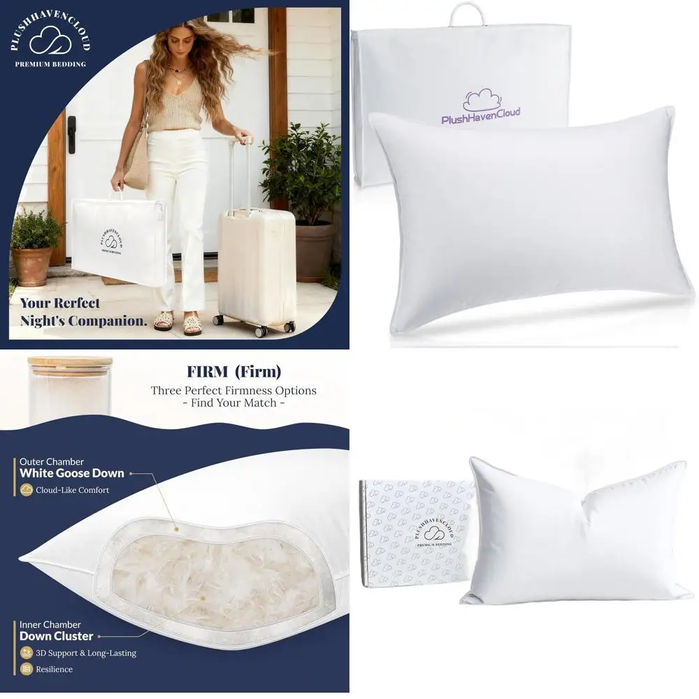 

Luxury Goose Down Pillow - 700TC Cotton, Firm Support, Queen, 1 Pack