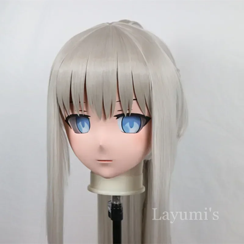 (B29) Máscara de cabeça inteira personalizada feita à mão com concha traseira Crossdressing Silicone Anime Fate Grand Order Morgan Kigurumi Osplay Mask