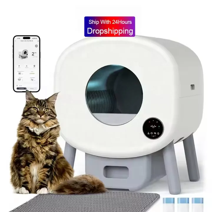 

65L Large Capacity Fully Enclosed Smart Cat Litter Box Odor Control Electric Self Cleaning App Remote Intelligent Cat Toilet