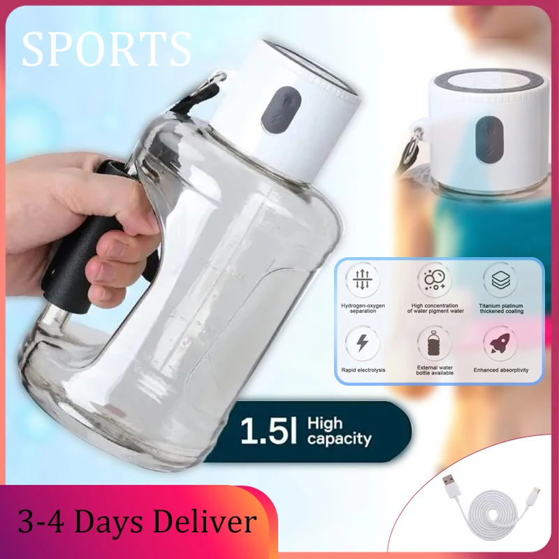 1.5l Sport Waterstof Waterfles 1800Mah Oplaadbare Spe + Pem Waterstof Water Generator Handgreep Moleculaire Waterstof Water Cup