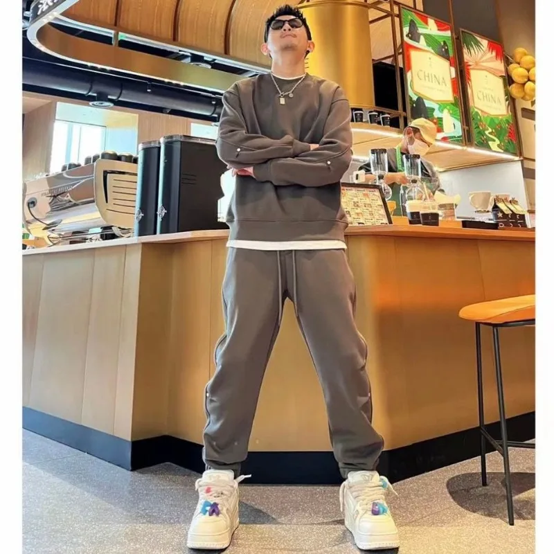 Winter New Velvet Simple Casual Sports Suit Fashionable and Versatile Loose Sweatshirt and Sweatpants Two-piece Set