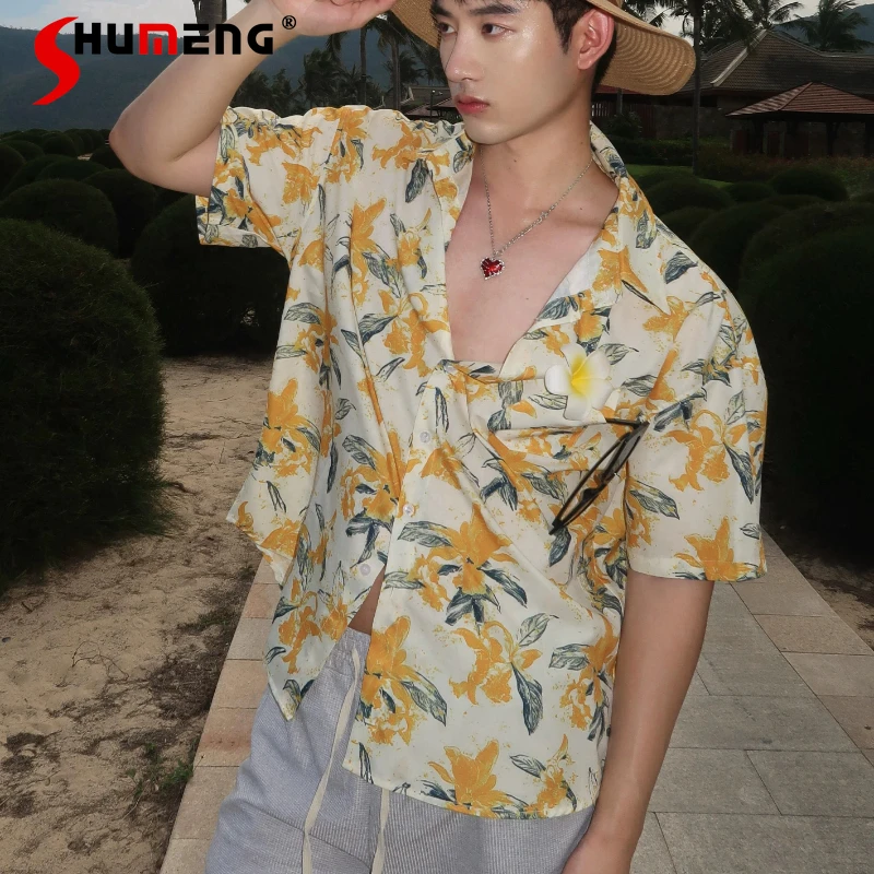 

2026 Men's Summer New Chic Floral Printed Shirts Men's Fashion Short Sleeve Trendy Shirts Handsome Stylish Unique Elegant Tops