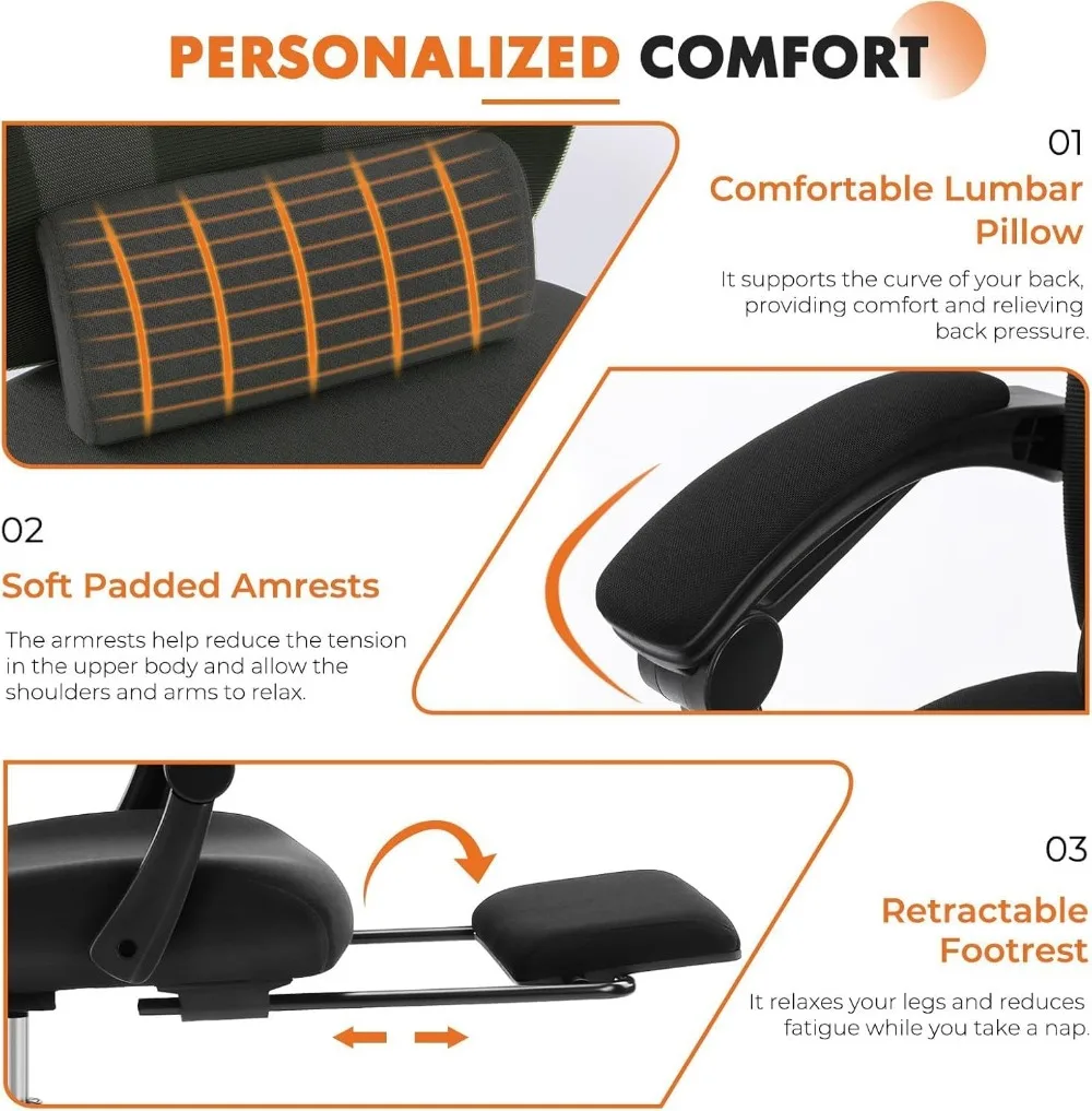 Ergonomic High-Back Mesh Office Chair with Lumbar Support, Swivel Rolling Design for Home and Study, Black