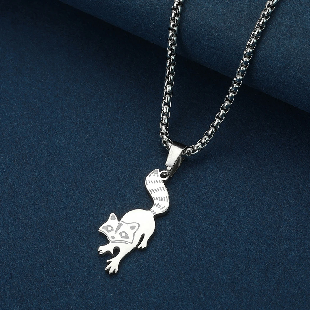 CHENGXUN Stainless Steel Raccoon Pendant Necklace for Men Women Cute Woodland Animal Jewelry Raccoon Charm Chain BFF Friend Gift