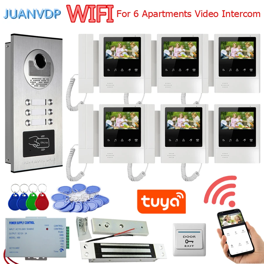 

Tuya 2/3/4/6 Lines Apartments Home Video Intercom with Rfid Access Control Camera Video Door Phone 4.3Inches Wifi Monitor