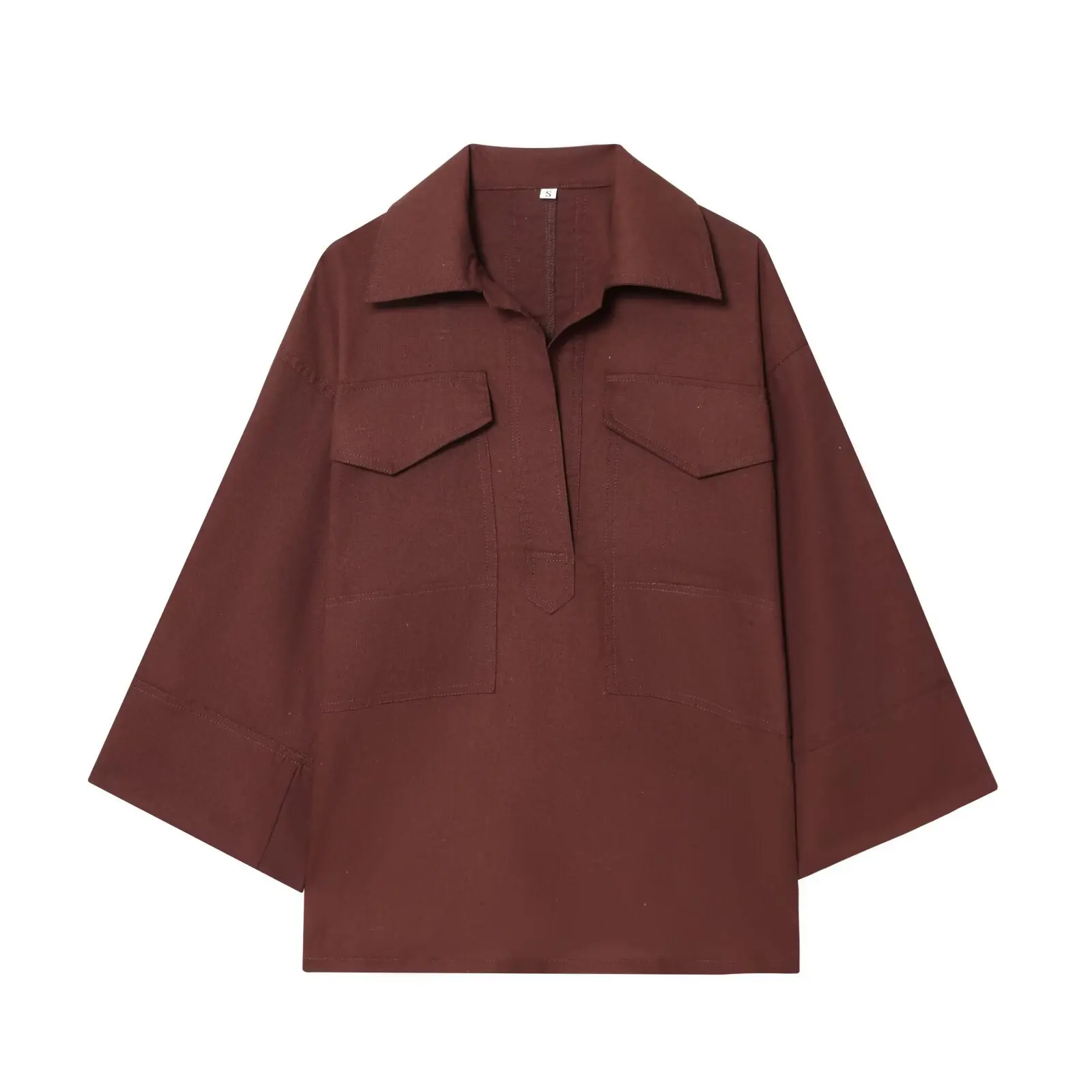 Lapel Double Pocket Loose Three Quarter Sleeve Top Drawstring Waist Straight Leg Pants Two Piece Set Women Fashion Casual Outfit