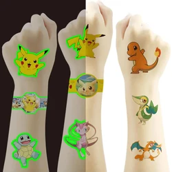 Autocollant de tatouage Pikachu pour enfants, monstre de poche, Pokemon, lumineux, fournitures de fête, cadeaux jouets, garçons et filles