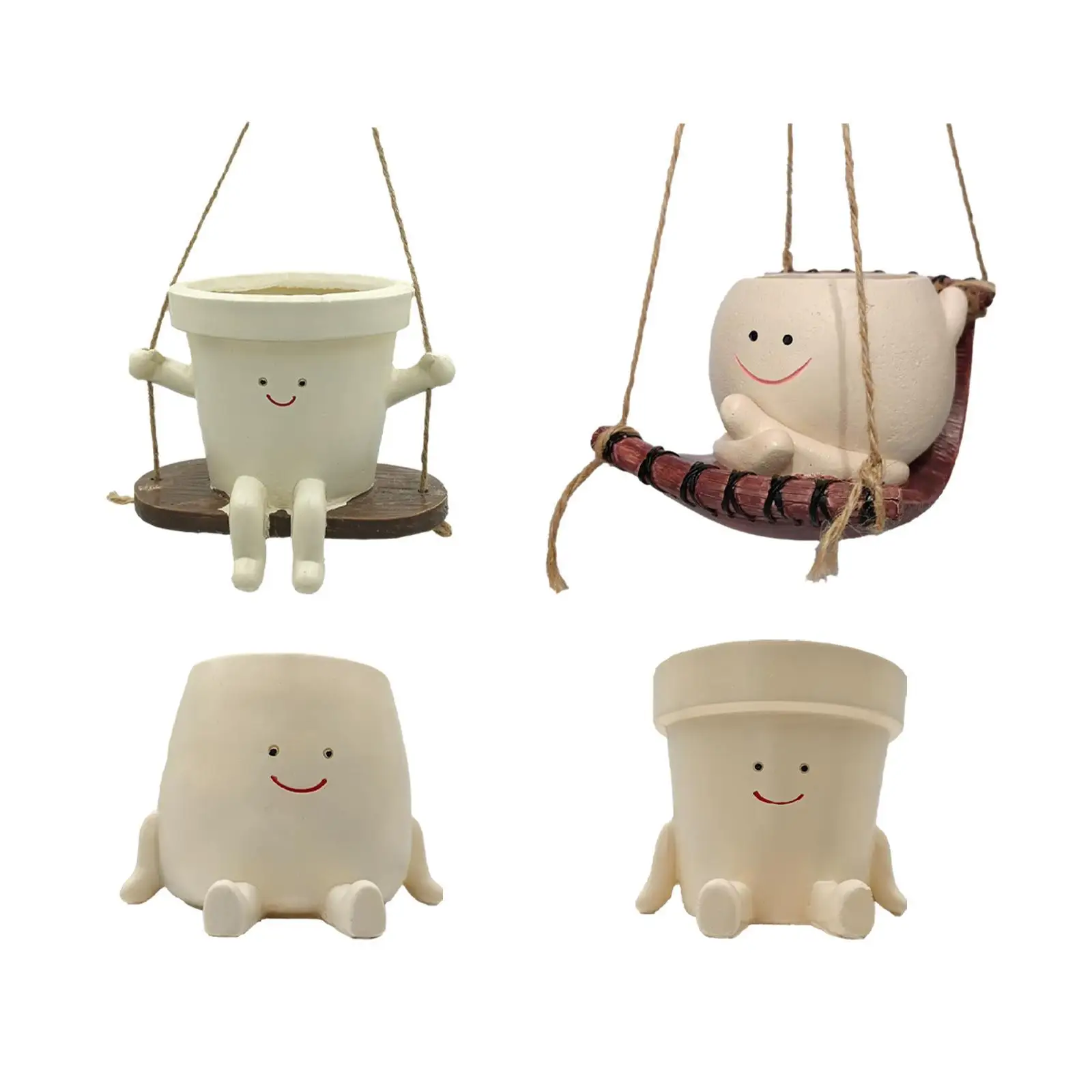Plant Pot Decoration Pen Holder Flower Pot Resin Ornament Smiling Face Statue for Home Garden Table Centerpiece Indoor Kitchen