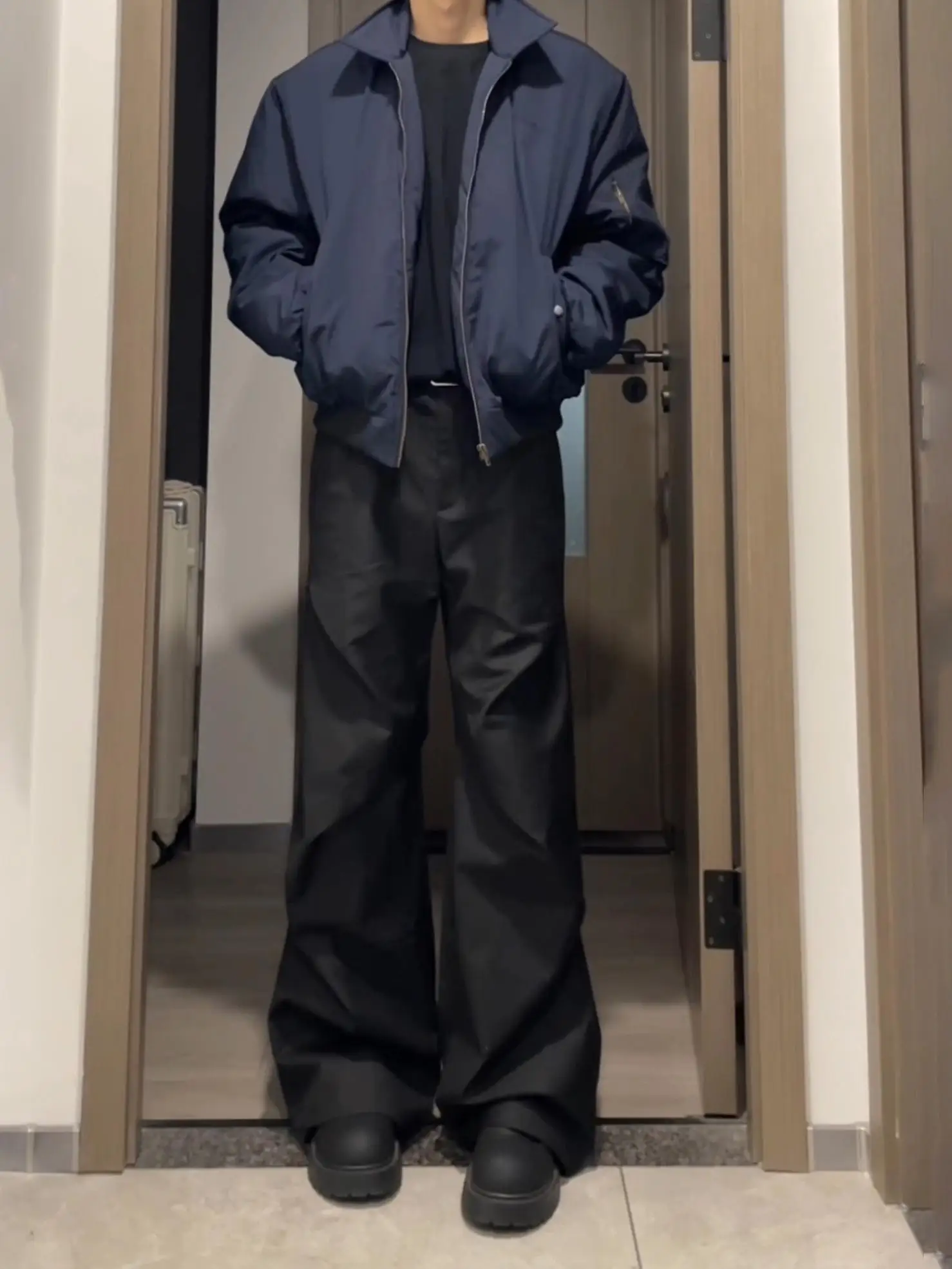 American High Street Men's Autumn Winter Cleanfit Casual Pants Knife Folded Fleece Lined Suit Pants Wide Leg Anti-Wrinkle