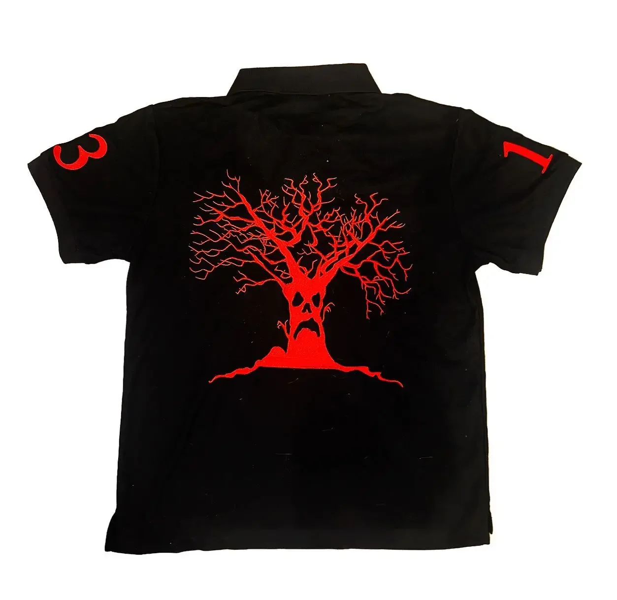 【Clothing Holic】 Black HAUNT-O-HOLICS Polo Shirt Y2k America Retro Street Hip Hop