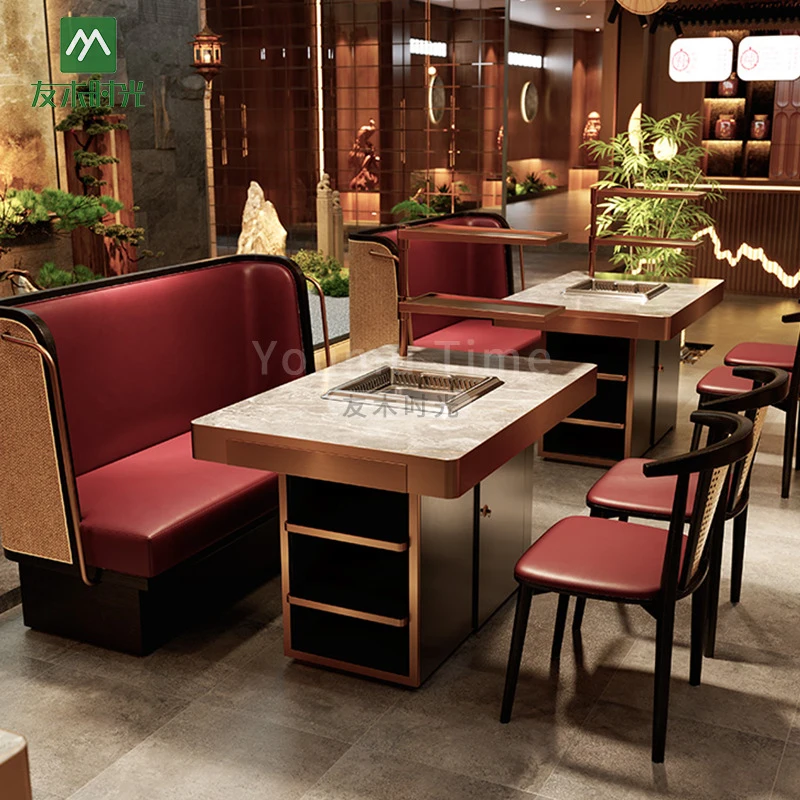 Restaurant Booth SetNew-Style Hot Pot With Integrated Induction Cooker, Rock Slab Dining Table, Themed Restaurant Booth Seating,