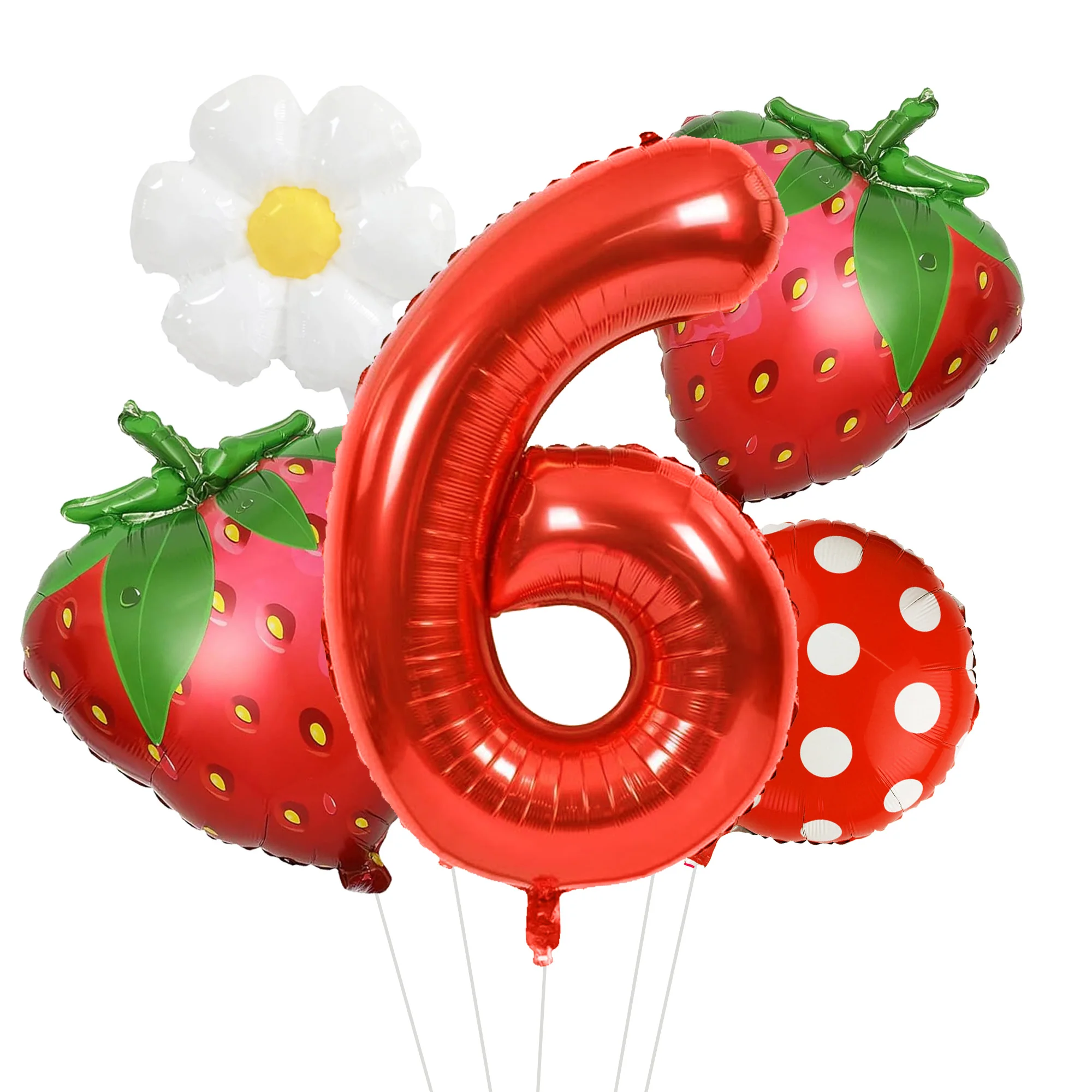 5-teiliges Set mit roten Ballons in den Zahlen 1-6, Erdbeer-Gänseblümchen-Ballon-Set, Erdbeer-Gänseblümchen-Folienballons mit Punkten, geeignet für Muttertag, Valentinstag, Geburtstagsfeiern, Jubiläumsfeiern, süße Beer – Detail 7