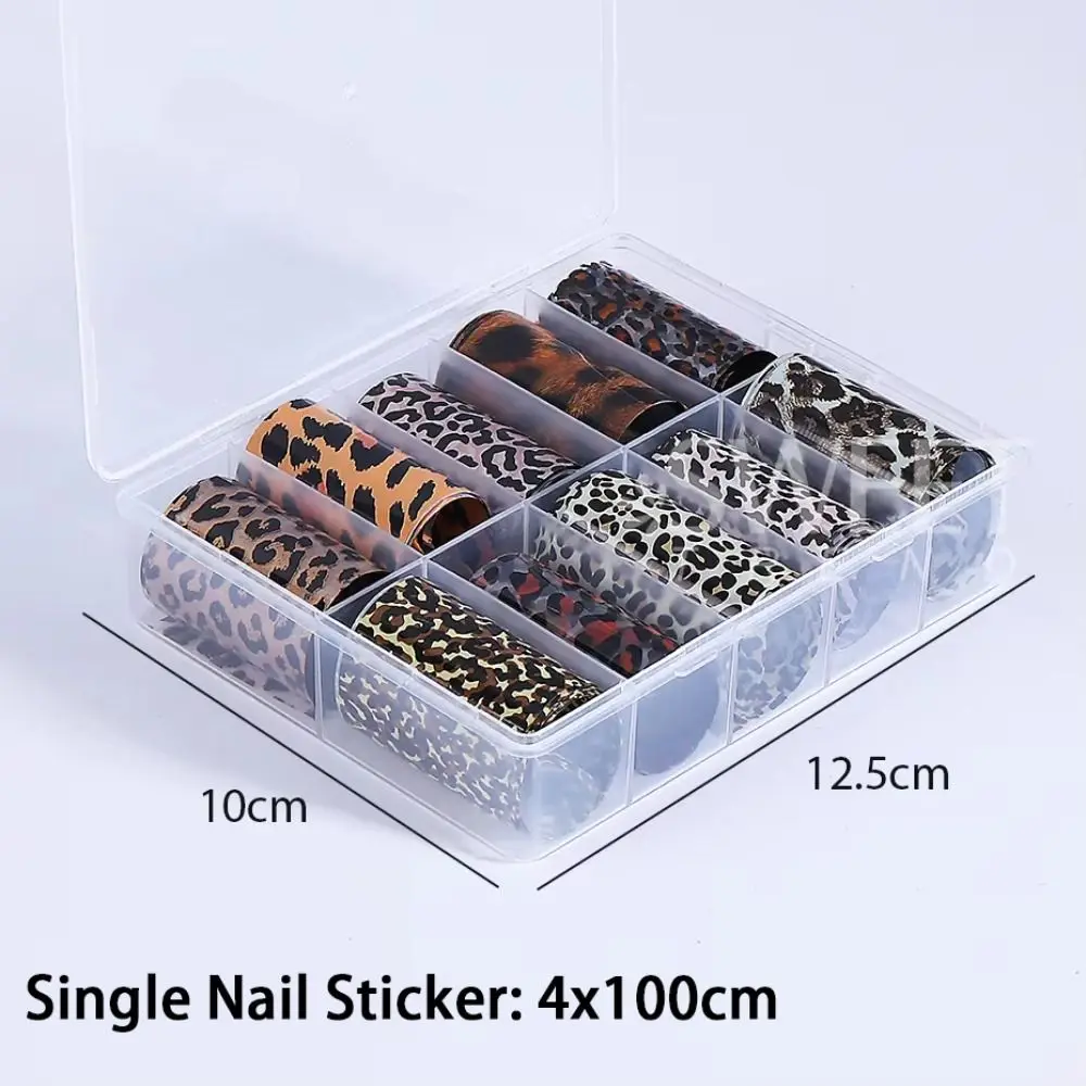 10Pcs/Box Leopard Print Transfer Nail Foils Sticker DIY 4x100cm Nail Stickers Animal Pattern Nail Art Transfer Paper