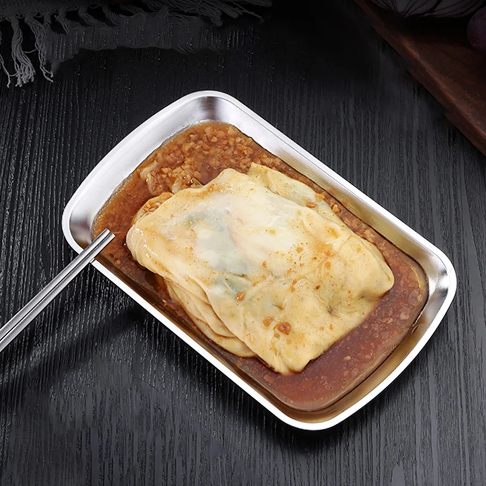 

Stainless Steel Food Plate Rectangle Dessert Serving Tray For Snack Fruit Cake Pastry Bbq Roast Meat Dinner Portable