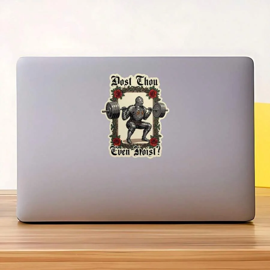 1PC Dost Thou Even Hoist Sticker, Funny Knight Gym LaptopWeightlifting Vinyl, Fitness Humor Gift, Waterproof Peel & Stick Water Bottle Sticker