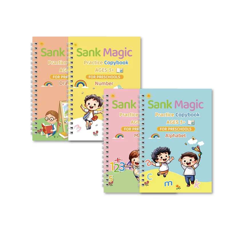 4-book Grooved Handwriting Practice Book for Kids Preschool to Elementary Transition English Learning Fun Educational