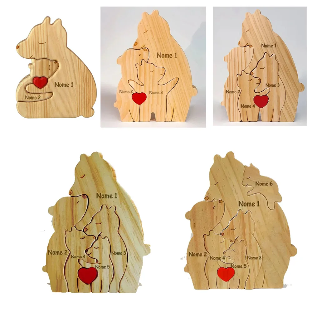 Personalized Wooden Single Parent Bear Puzzle Mothers Day Gifts Custom Family Name Sculpture Wooden Decor Gift for Mom or Dad